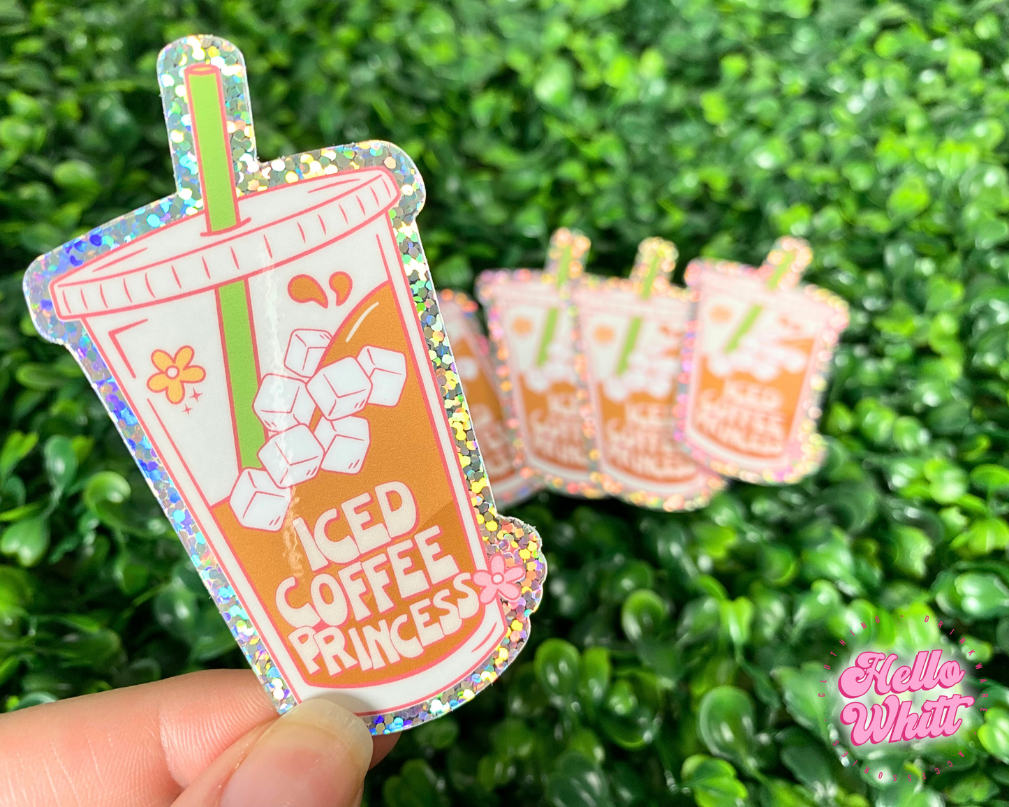 Iced Coffee Princess Sparkle Waterproof Sticker