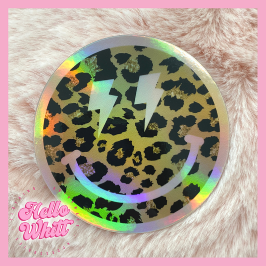 Cheetah Smiley Holographic Waterproof Sticker