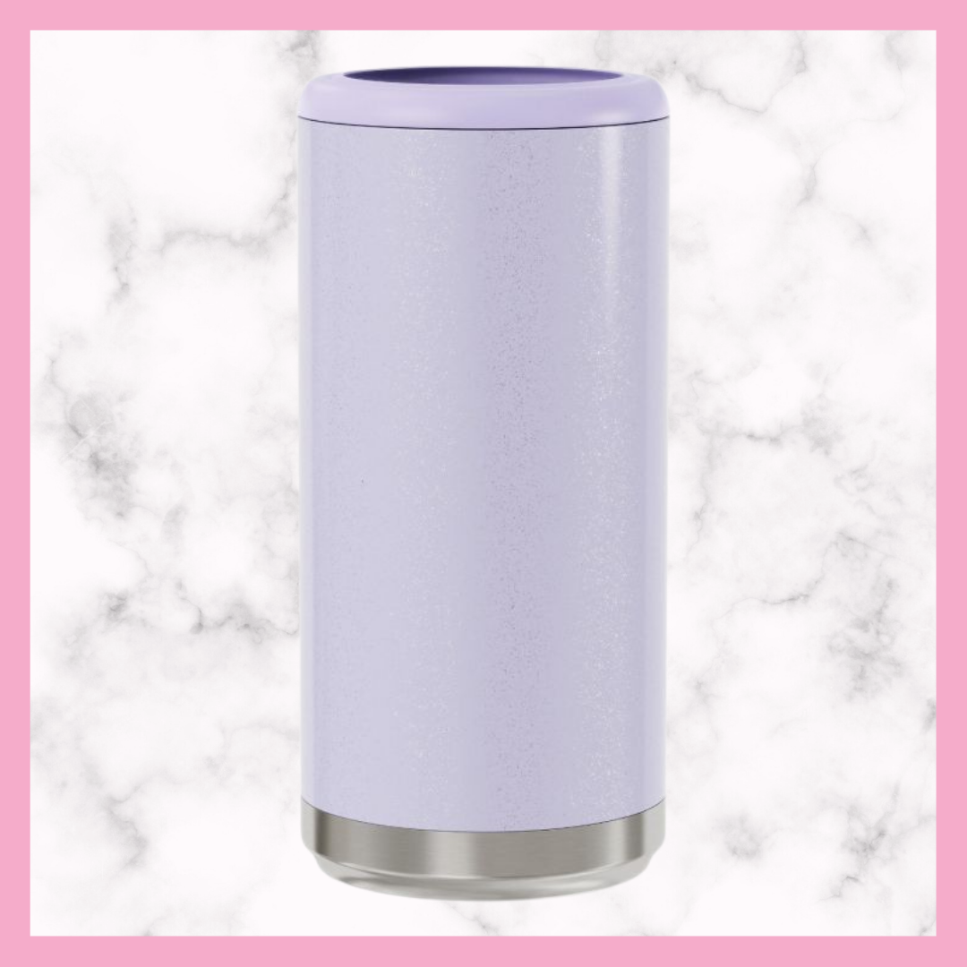 Lilac Glitter Skinny Stainless Steel Can Cooler