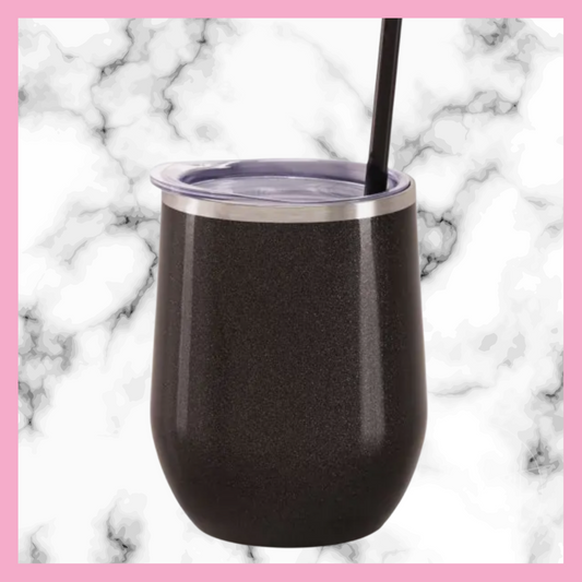 Personalized Glitter Black Stainless Steel Wine Tumbler