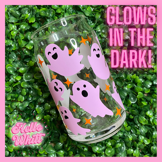 Glow in the Dark Happy Ghosts 16oz Glass Can