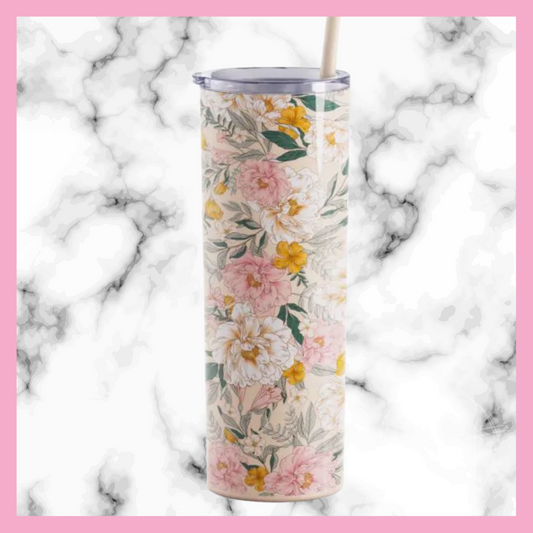 Blush Floral Skinny Stainless Steel Tumbler